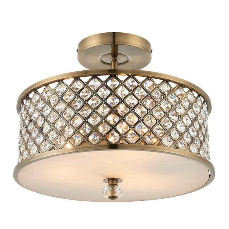 Smart Floor Lamp with Voice Control and Bluetooth ConnectivitySmart Floor Lamp with Voice Control and Bluetooth ConnectivityEndon Hudson Antique Brass & Crystal Glass 3 Light Semi Flush