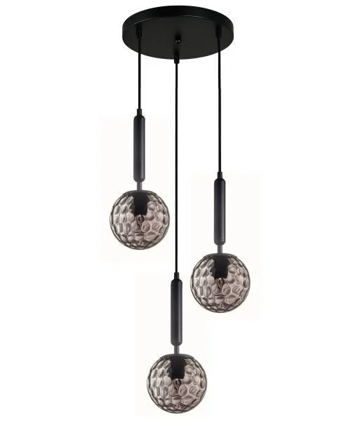 Tropical - Themed Ceiling Lights with Palm - Leaf Shapes and Rattan WrapsTropical - Themed Ceiling Lights with Palm - Leaf Shapes and Rattan WrapsInterior Black Smoke Spherical Glass Shape 3 Light Cluster Pendant - TRATTINO2X3R