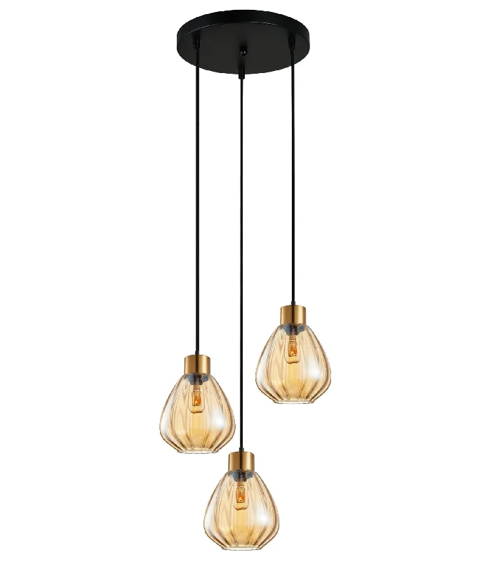 Retro Ceiling Lights Inspired by the 1950s and 1960s DesignRetro Ceiling Lights Inspired by the 1950s and 1960s DesignInterior Bronze Amber Wine Glass Ribbed 3 Light Cluster Pendant - TULIP1X3R