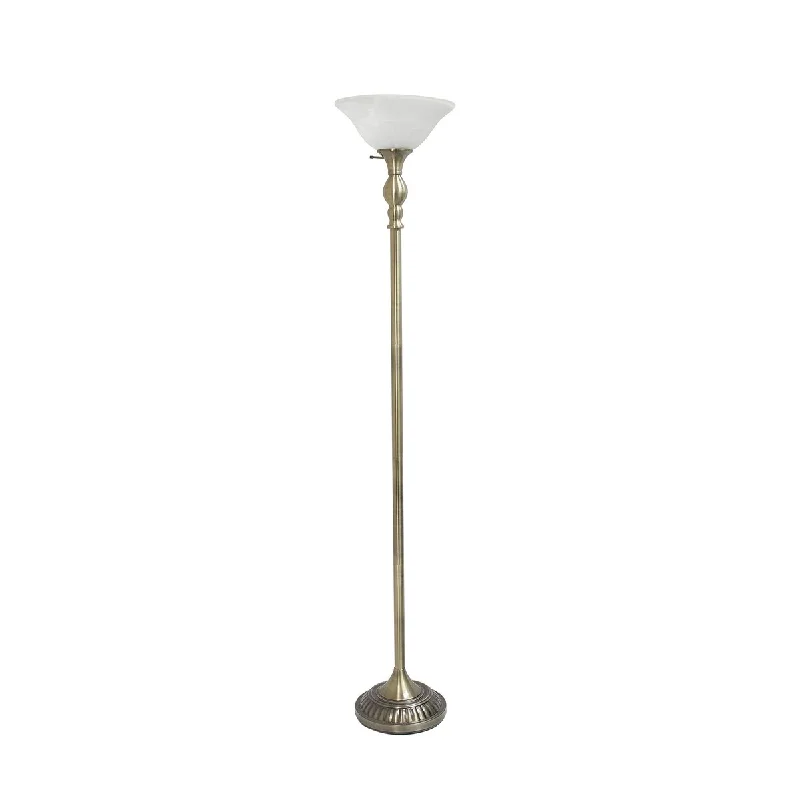 Dimmable Floor Lamp for Adjustable Lighting AmbianceDimmable Floor Lamp for Adjustable Lighting AmbianceLF2001-ABS 1 Light Torchiere Marbleized White Glass Shade Floor Lamp, Antique Brass