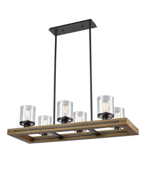 Tropical - Themed Ceiling Lights with Palm - Leaf Shapes and Rattan WrapsTropical - Themed Ceiling Lights with Palm - Leaf Shapes and Rattan WrapsMETI Warm Chestnut Wood 6 Light Rectangular Pendant - METI01