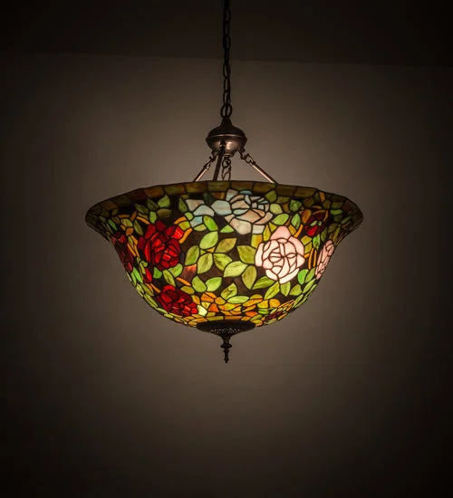 Steampunk Ceiling Lights with Gears, Cogs, and Brass AccentsSteampunk Ceiling Lights with Gears, Cogs, and Brass AccentsMeyda Lighting 77786 24"W Tiffany Rosebush Inverted Pendant