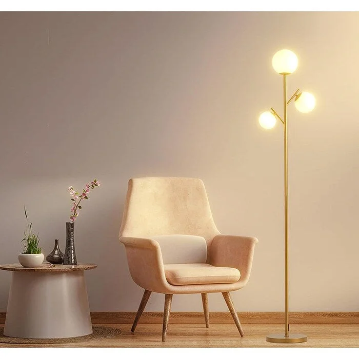  Way Switch Floor Lamp for Multiple Light Intensity Levels Way Switch Floor Lamp for Multiple Light Intensity LevelsModern Floor Lamp with Frosted Glass Shade And 3pcs Warm White LED Bulbs