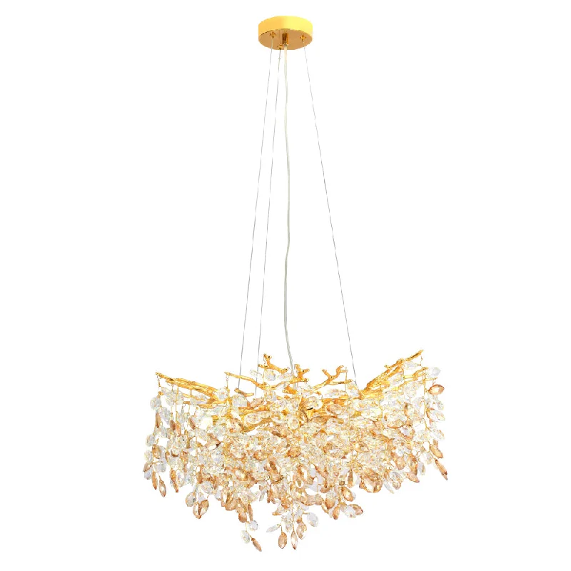 African - Inspired Ceiling Lights with Tribal Patterns and Natural MaterialsAfrican - Inspired Ceiling Lights with Tribal Patterns and Natural MaterialsMolena 6 Light Round Gold with Clear and Amber Crystal Pendant