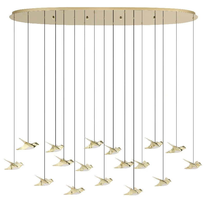 Victorian - Inspired Ceiling Lights with Ornate Crystal ChandeliersVictorian - Inspired Ceiling Lights with Ornate Crystal ChandeliersParatebueno 17 Light Linear Brass Bird Contemporary Feature Pendant