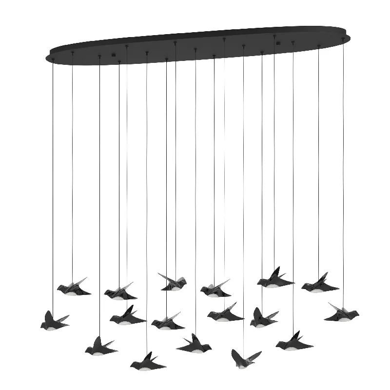 Scandinavian Style Ceiling Lights with Light Wood AccentsScandinavian Style Ceiling Lights with Light Wood AccentsParatebueno 17 Light Linear Nickel-Nero Black Bird Contemporary Feature Pendant