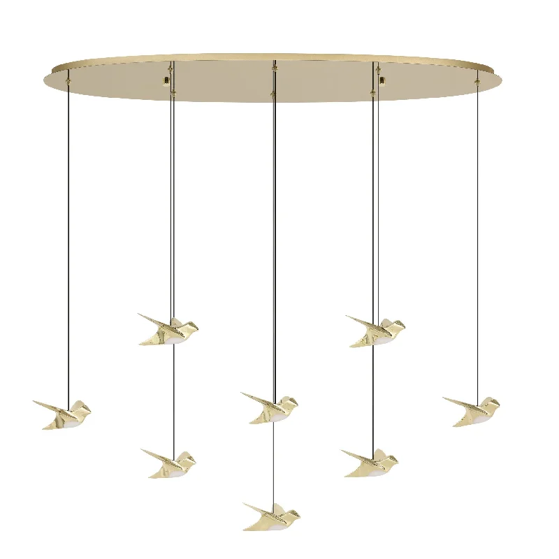 Scandinavian Style Ceiling Lights with Light Wood AccentsScandinavian Style Ceiling Lights with Light Wood AccentsParatebueno 8 Light Linear Brass Bird Contemporary Feature Pendant