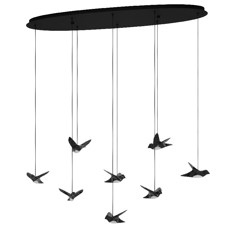 Scandinavian Style Ceiling Lights with Light Wood AccentsScandinavian Style Ceiling Lights with Light Wood AccentsParatebueno 8 Light Linear Nickel-Nero Black Bird Contemporary Feature Pendant