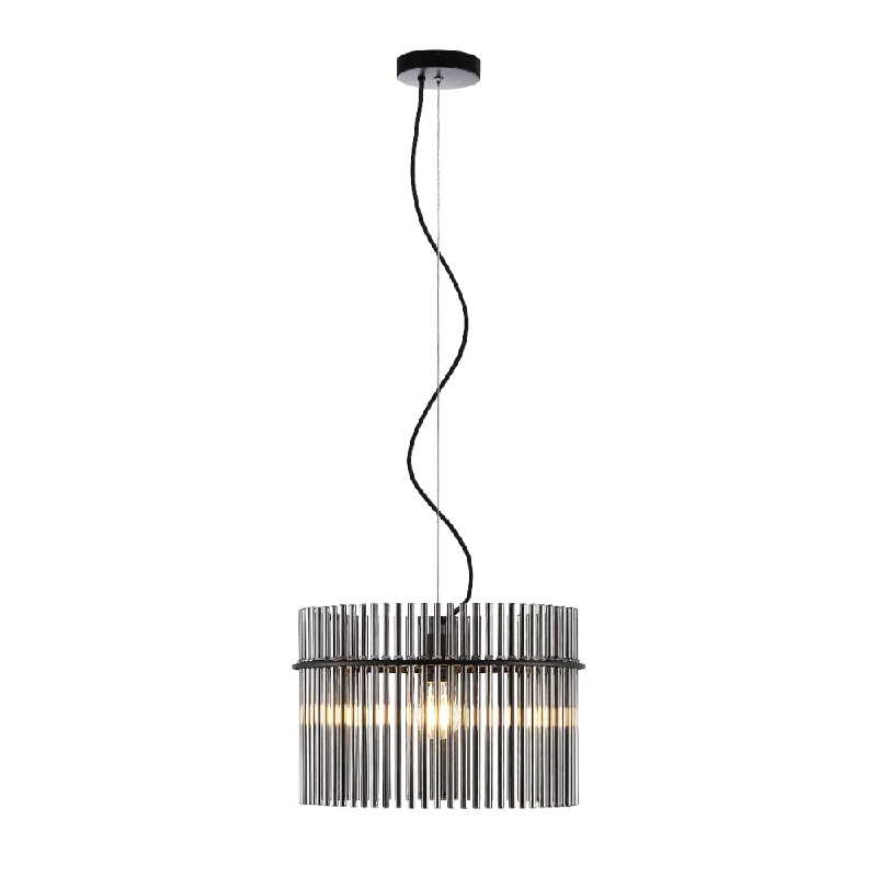 Tropical - Themed Ceiling Lights with Palm - Leaf Shapes and Rattan WrapsTropical - Themed Ceiling Lights with Palm - Leaf Shapes and Rattan WrapsQuilo 40cm Black with Smoke Fluted Glass Modern Pendant