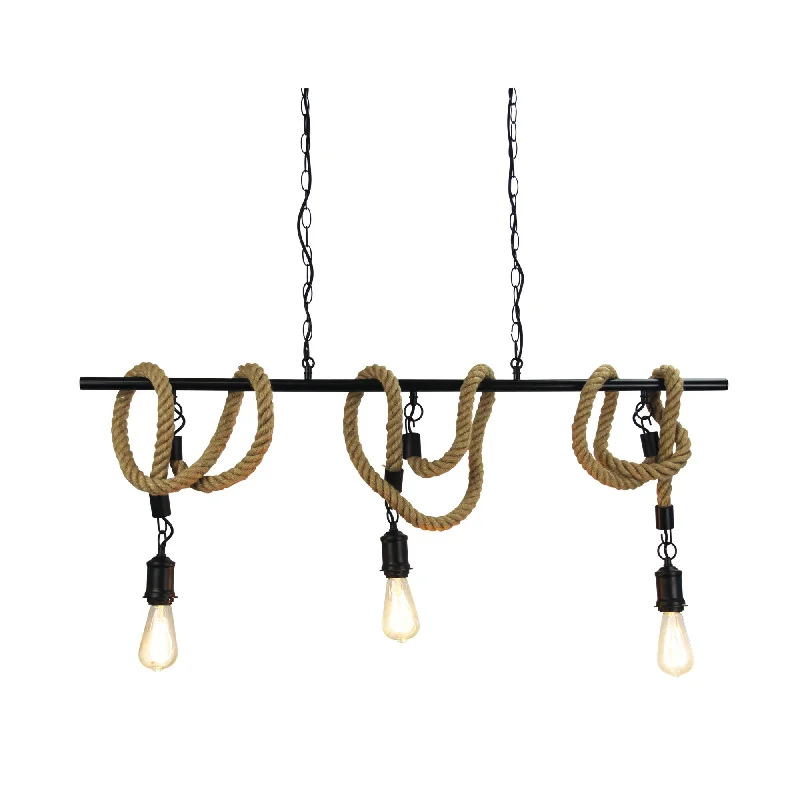 Industrial Style Ceiling Lights with Exposed Bulbs and Metal CagesIndustrial Style Ceiling Lights with Exposed Bulbs and Metal CagesRope 3 Light Pendant Pendant 1200mm Suspension Black - SL65013BK