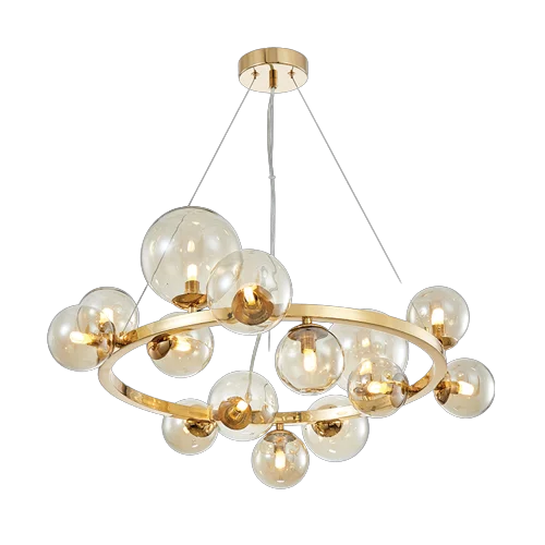 Gothic Ceiling Lights with Dark Metalwork and Pointed ArchesGothic Ceiling Lights with Dark Metalwork and Pointed ArchesRound 14L Bubble Pendant French Gold with Cognac Glass