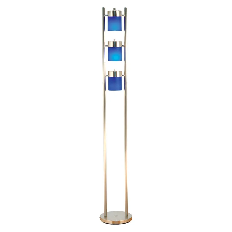 Industrial Style Floor Lamp with Exposed Bulbs for Loft ApartmentsIndustrial Style Floor Lamp with Exposed Bulbs for Loft ApartmentsSilver Metal Adjustable Floor Lamp with Blue Acrylic Shades - 10 W x 26 D x 7 H