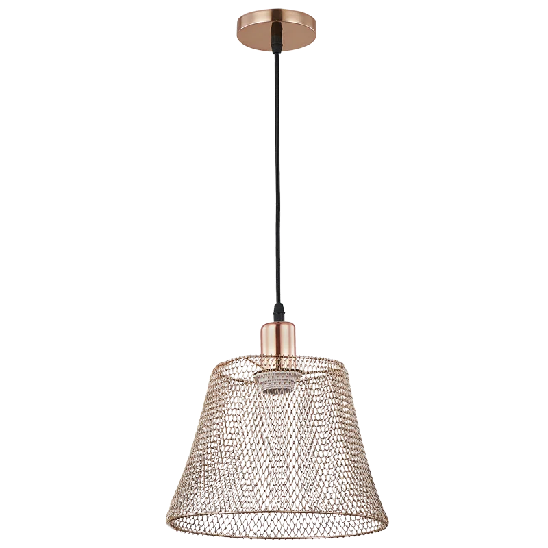 African - Inspired Ceiling Lights with Tribal Patterns and Natural MaterialsAfrican - Inspired Ceiling Lights with Tribal Patterns and Natural MaterialsSteel Mesh Rose Gold Pendant with Black Cord