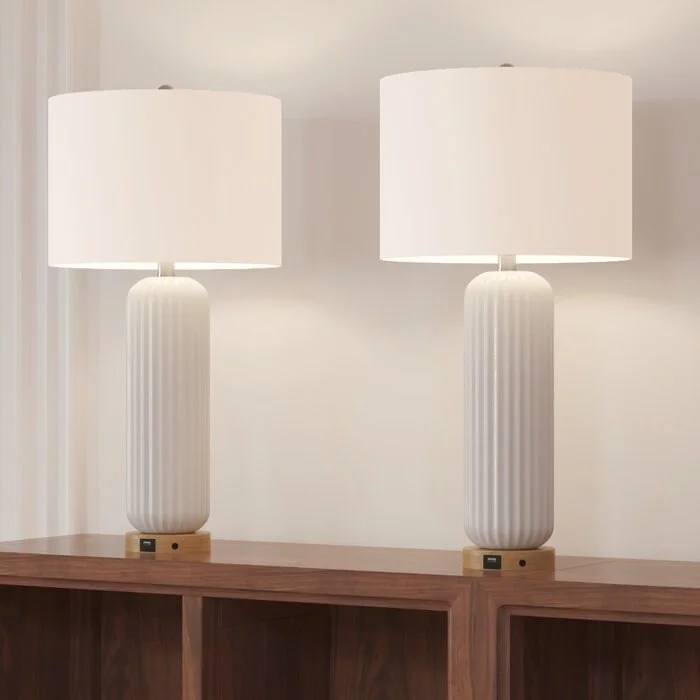 glass table lamps with a frosted surface for soft light diffusionglass table lamps with a frosted surface for soft light diffusion28" Ceramic USB White Table Lamp Set (Set of 2)