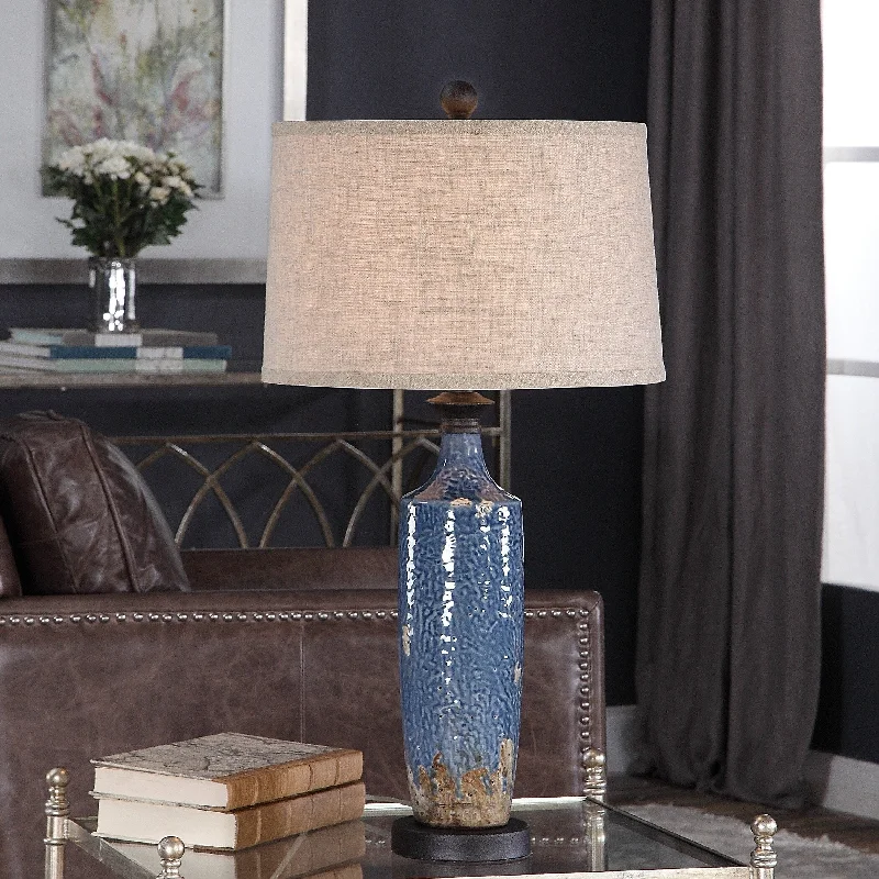 leather table lamps with a distressed texture for a rugged charmleather table lamps with a distressed texture for a rugged charmBajze Blue and Khaki Textured Ceramic Table Lamp by Jim Parsons