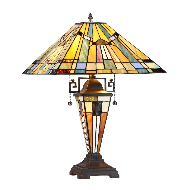 leather table lamps with a distressed texture for a rugged charmleather table lamps with a distressed texture for a rugged charmChloe Lighting CH33293MS16-DT3 Kinsey Tiffany-Style 3 Light Mission Double Lit Table Lamp 16" Shade