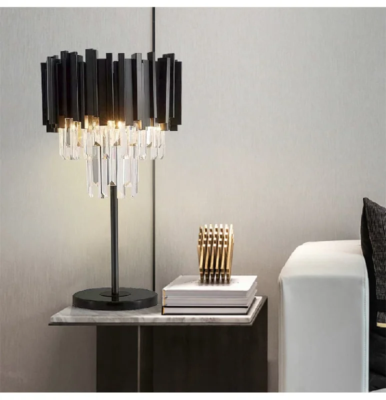 glass table lamps with a frosted surface for soft light diffusionglass table lamps with a frosted surface for soft light diffusionModern Table Lamp Black Matte Steel Crystal Pendants Marble Base